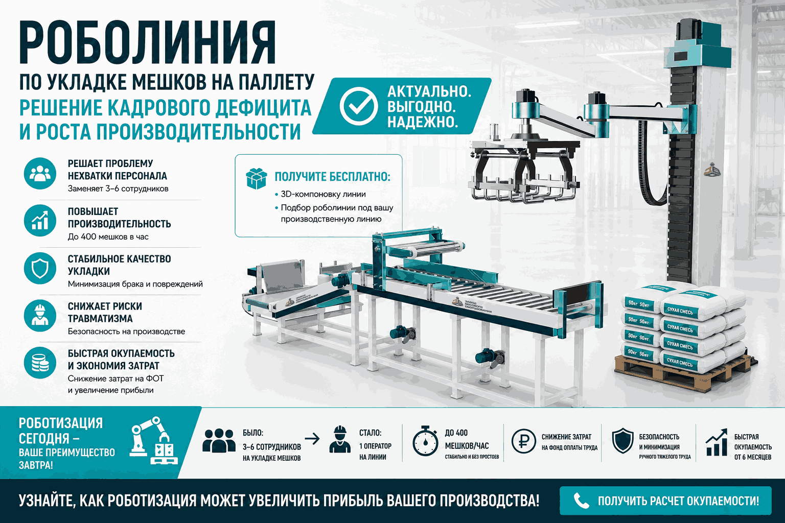Робот-паллетайзер в работе на производственной линии